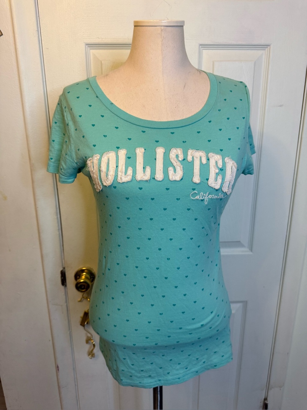 Vintage Hollister Mint Green Heart Print Crew Tee